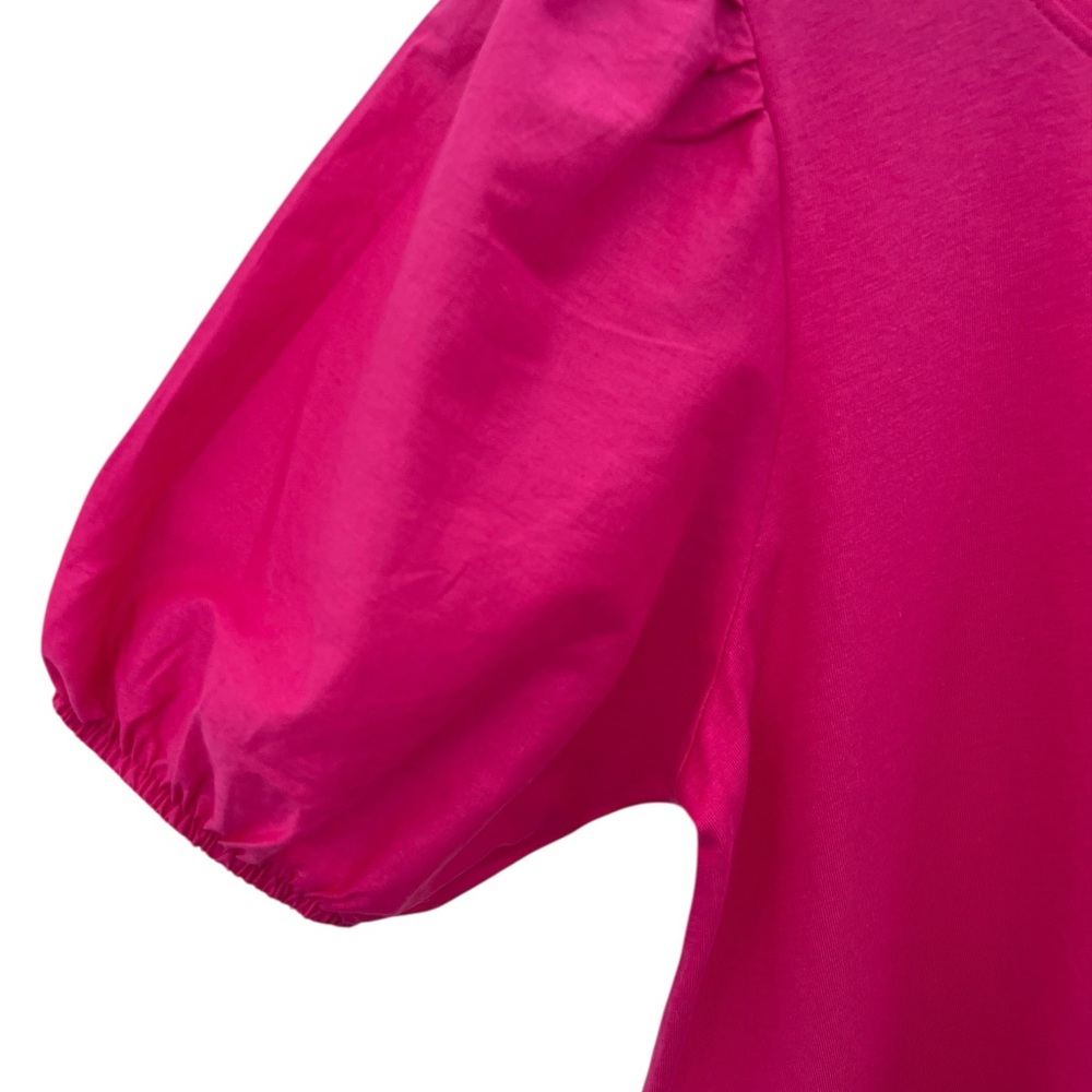 Zara Hot Pink Puff Sleeve Tiered Dress XS Pink Bubble Short Dress Casual Summer - Picture 4 of 6